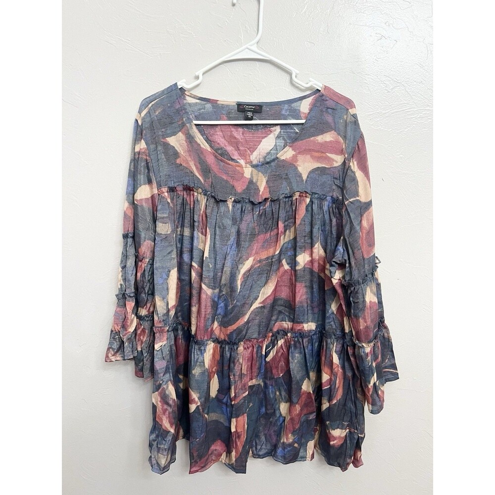 Cocomo Floral Boxy Tunic Top Blouse Size 2X Boho Cottagecore Boho Fairy Flowy
